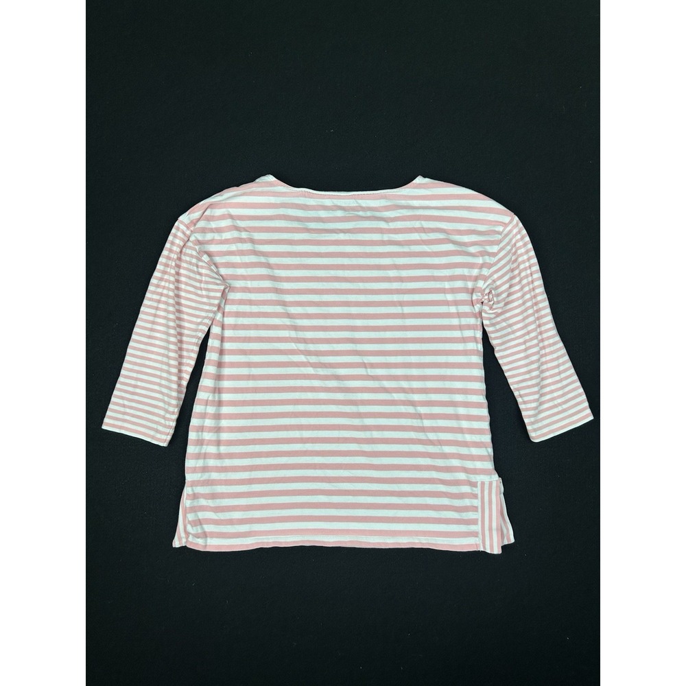 Talbots Pink White Striped 3/4 Sleeve Cotton Top Women's Small - Picture 2 of 8